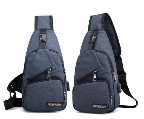 지퍼 닫기 캔버스 USB 충전 단거리 여행용 남성용 안티 도둑질 가슴 가방