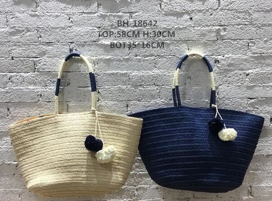 두 줄무늬 짜인 빨대 해변 버킷 가방 대용량 휴가 여가