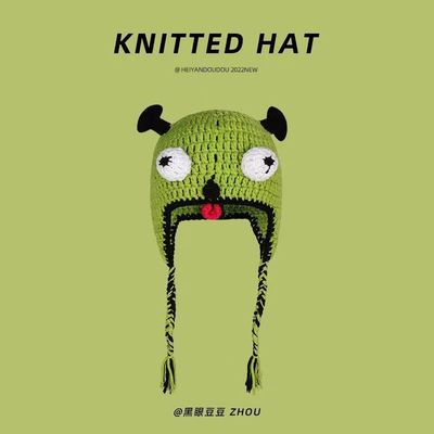 유니섹스 성인 모자 파티 발라클라바 몬스터 슈렉 울 겨울 넥타이 녹색 재미있는 모자 Skullies 모자 손으로 만든