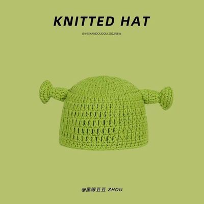 유니섹스 성인 모자 파티 발라클라바 몬스터 슈렉 울 겨울 넥타이 녹색 재미있는 모자 Skullies 모자 손으로 만든