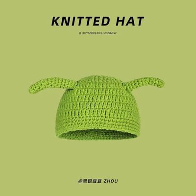 유니섹스 성인 모자 파티 발라클라바 몬스터 슈렉 울 겨울 넥타이 녹색 재미있는 모자 Skullies 모자 손으로 만든