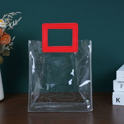 여행 및 출근 여자의 해변 가방 가죽 손잡이 투명한 PVC 쇼핑 가방