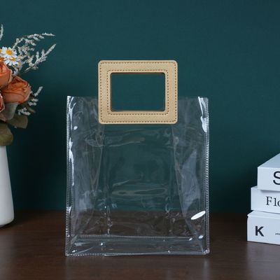 여행 및 출근 여자의 해변 가방 가죽 손잡이 투명한 PVC 쇼핑 가방