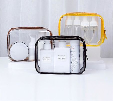 사용자 지정 로고 투명한 PVC 메이크업 가방 여성용 작은 화장품 가방 더블 지퍼