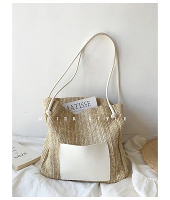 폴리에스테르 배열 수작업 직물 빨대 가방 큰 토트 어깨 크로스 보디 여성용 가방