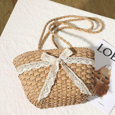 오픈 클로저 맞춤형 색상 빨대 가방 바닷가 휴가 해변 여성용 蕾丝 Bow Woven Bag