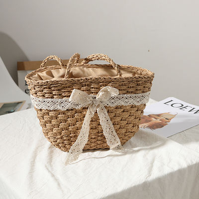 오픈 클로저 맞춤형 색상 빨대 가방 바닷가 휴가 해변 여성용 蕾丝 Bow Woven Bag