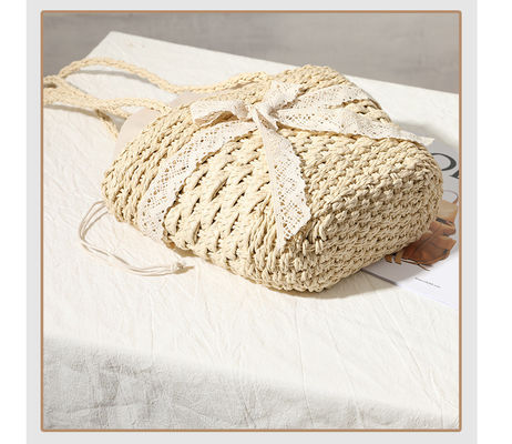 오픈 클로저 맞춤형 색상 빨대 가방 바닷가 휴가 해변 여성용 蕾丝 Bow Woven Bag