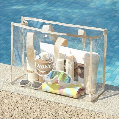 두꺼운 솜 손잡이 맞춤형 투명 분홍색 PVC 토트 가방