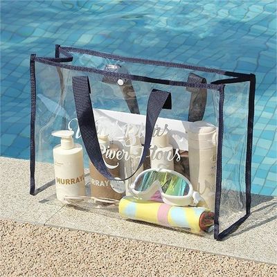 두꺼운 솜 손잡이 맞춤형 투명 분홍색 PVC 토트 가방