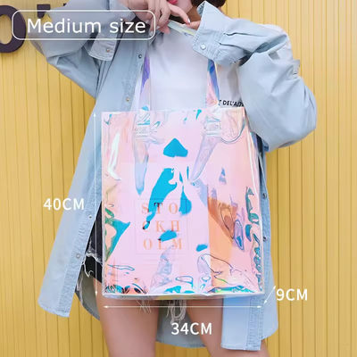 모든 계절 맞춤 로고 방수 홀로그램 레이저 아이리즈 센트 PVC 선물 쇼핑 어깨 토트 가방