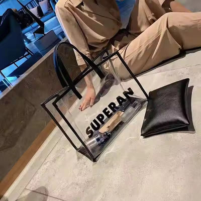 로고 사용자 정의 로고 패션 투명한 제품 포장용 PVC 토트 쇼핑 가방