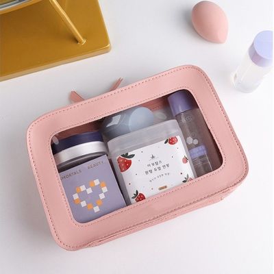 허용되는 OEM/ODM 및 솔리드 패턴 타입의 분홍색 가죽 화장품 가방