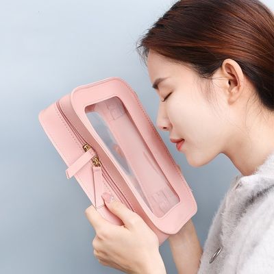 허용되는 OEM/ODM 및 솔리드 패턴 타입의 분홍색 가죽 화장품 가방