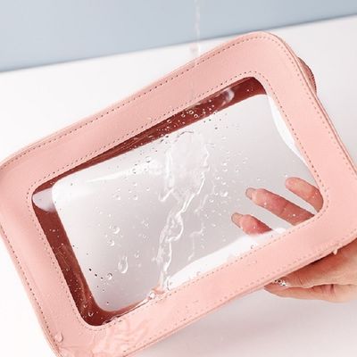 허용되는 OEM/ODM 및 솔리드 패턴 타입의 분홍색 가죽 화장품 가방