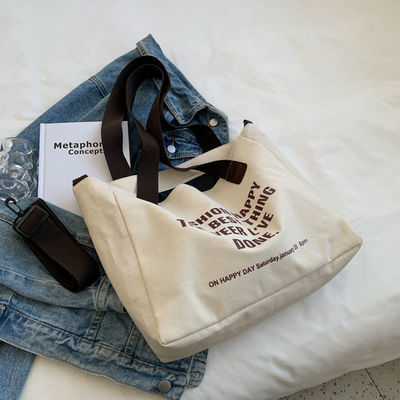Custom Logo Letter Cotton Canvas Tote Bag With Polyester Lining and Large Capacity (대용량 폴리에스테르 배열과 함께 커튼 캔버스 토트 가방)