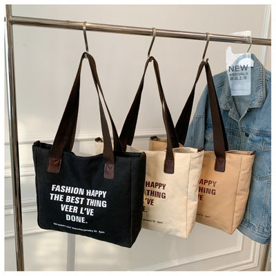 Custom Logo Letter Cotton Canvas Tote Bag With Polyester Lining and Large Capacity (대용량 폴리에스테르 배열과 함께 커튼 캔버스 토트 가방)