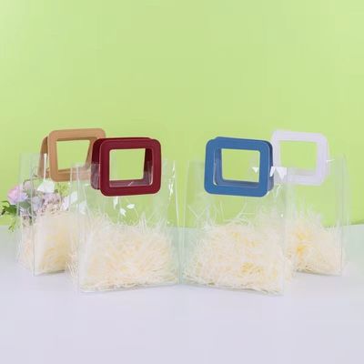 가죽 핸들 PVC 맑은 투명한 토트 가방 사용자 지정 로고 선물 포장