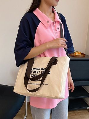 매일 학교 생활 편지 인쇄 여성용 면토 토트 가방 크로스 보디 캔버스 쇼핑 가방