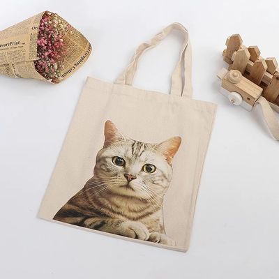 친환경 쇼핑 및 여행 필요를 위해 귀여운 고양이 패턴 재사용 캔버스 토트 가방