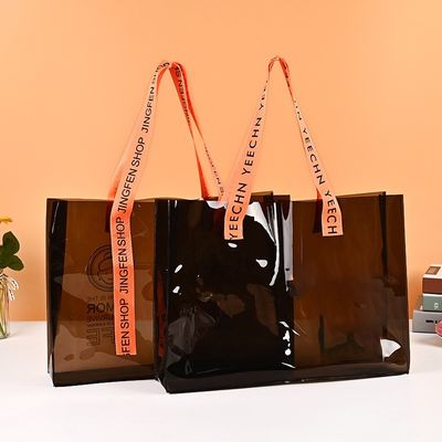 환경 친화적 인 사용자 지정 로고 맑은 투명한 방수성 PVC 토트백 칩과 주머니