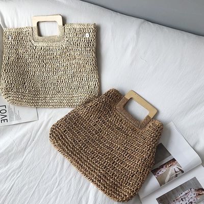 아무 것도 장식 라탄 토트 가방 여름 휴가용 휴대용 여성 빨대 핸드백