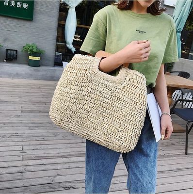 아무 것도 장식 라탄 토트 가방 여름 휴가용 휴대용 여성 빨대 핸드백