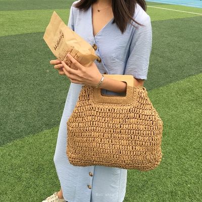 아무 것도 장식 라탄 토트 가방 여름 휴가용 휴대용 여성 빨대 핸드백