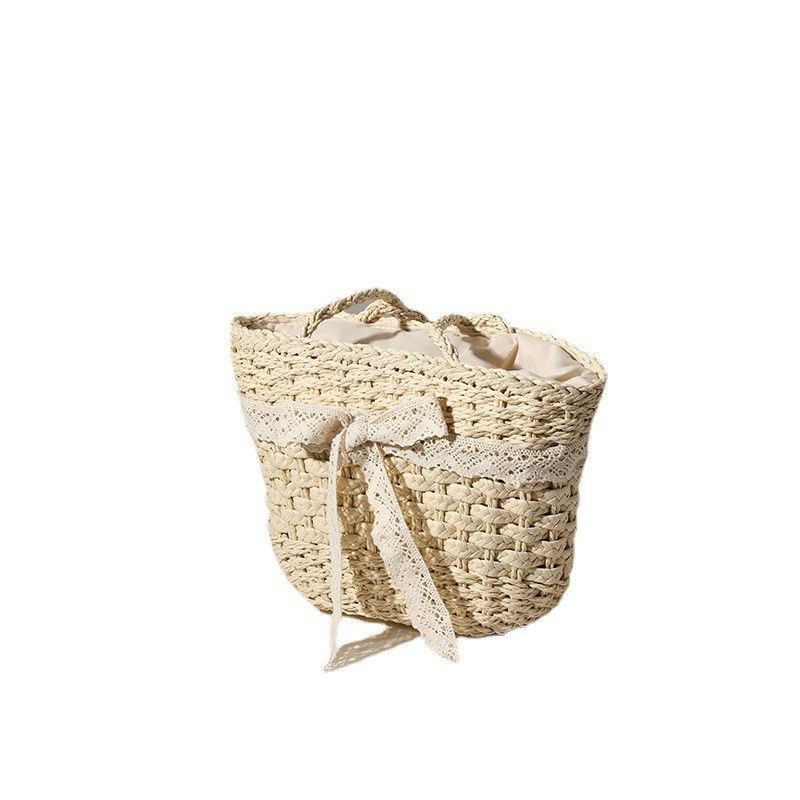 오픈 클로저 맞춤형 색상 빨대 가방 바닷가 휴가 해변 여성용 蕾丝 Bow Woven Bag