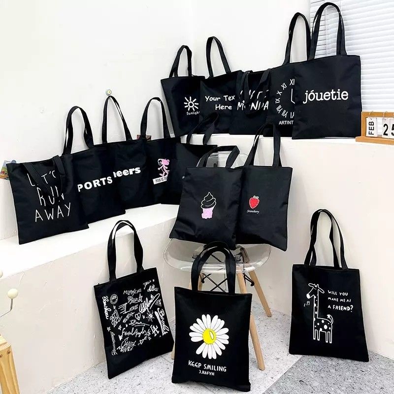 사용자 지정 로고 한국 여자 학생 대용량 단순 어깨 토트 면화 캔버스 가방